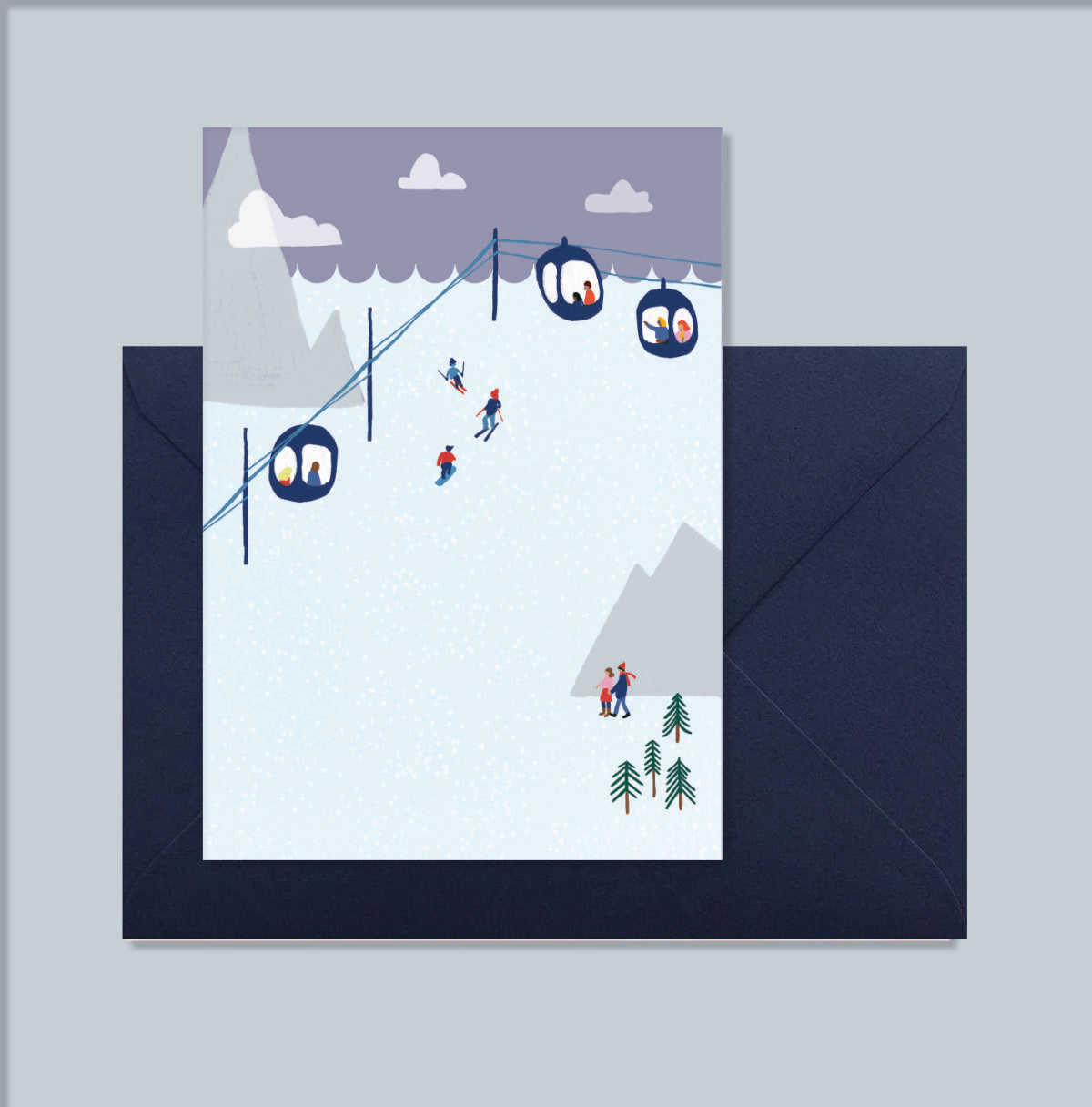 Klappkarte Winterland Skifahren