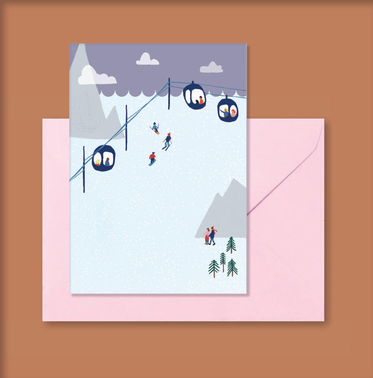 Klappkarte Winterland Skifahren