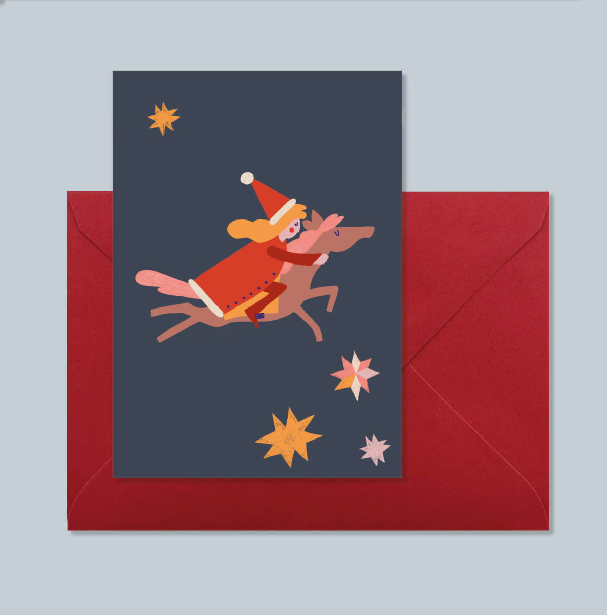 Klappkarte Feiertage Weihnachtsfrau Pferd
