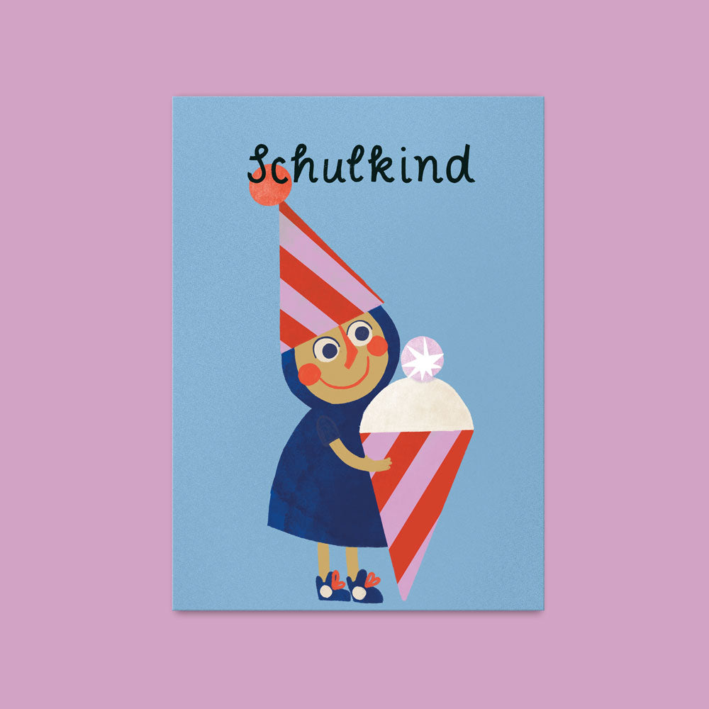 Postkarte Wichtel Schulkind