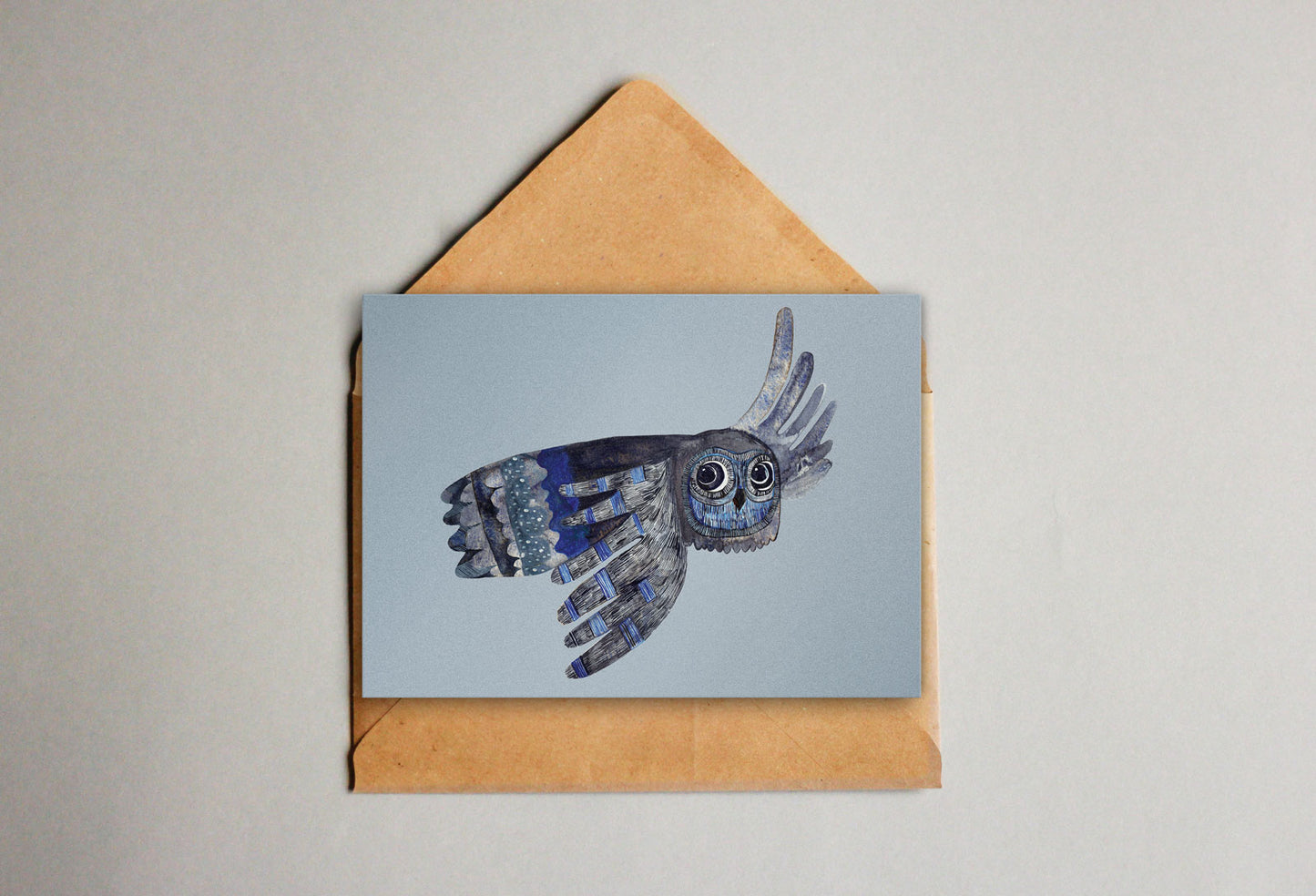 Postkarte Eule, fliegend