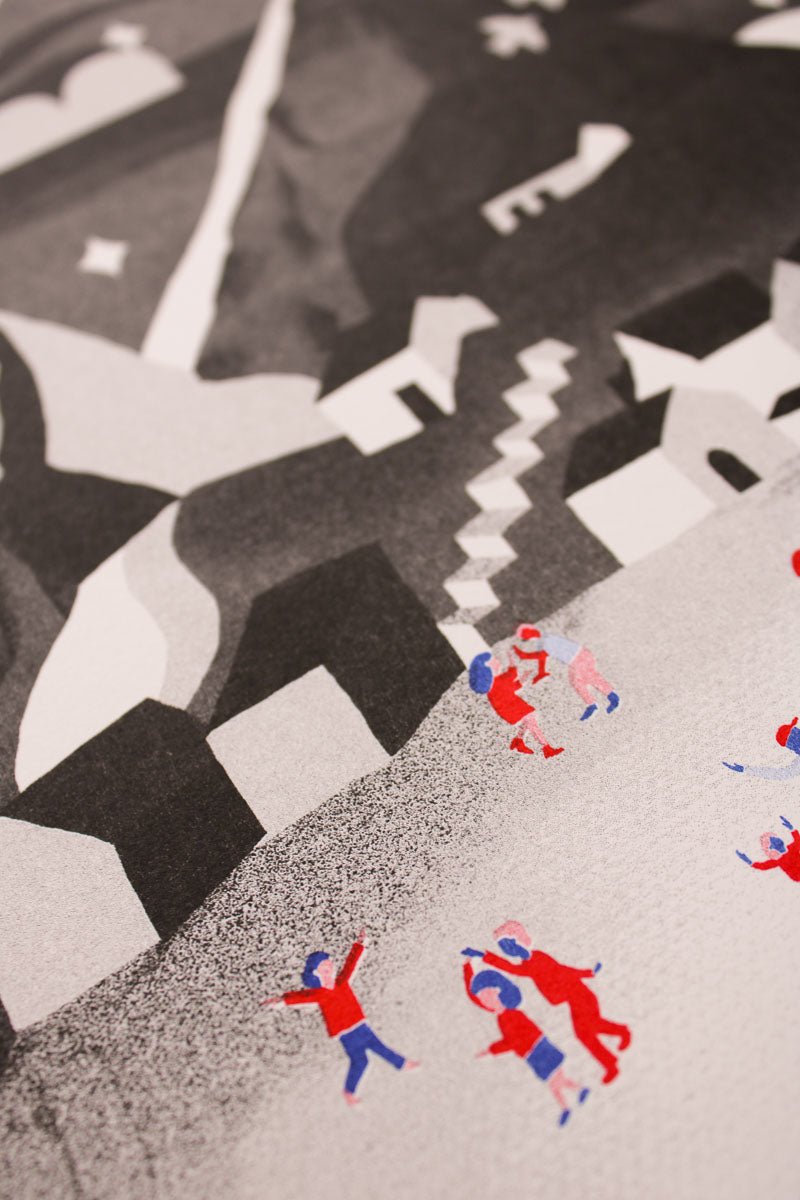 Riso Print "Dorf - Disco" • limitierter Kunstdruck Risografie - Halber Hahn