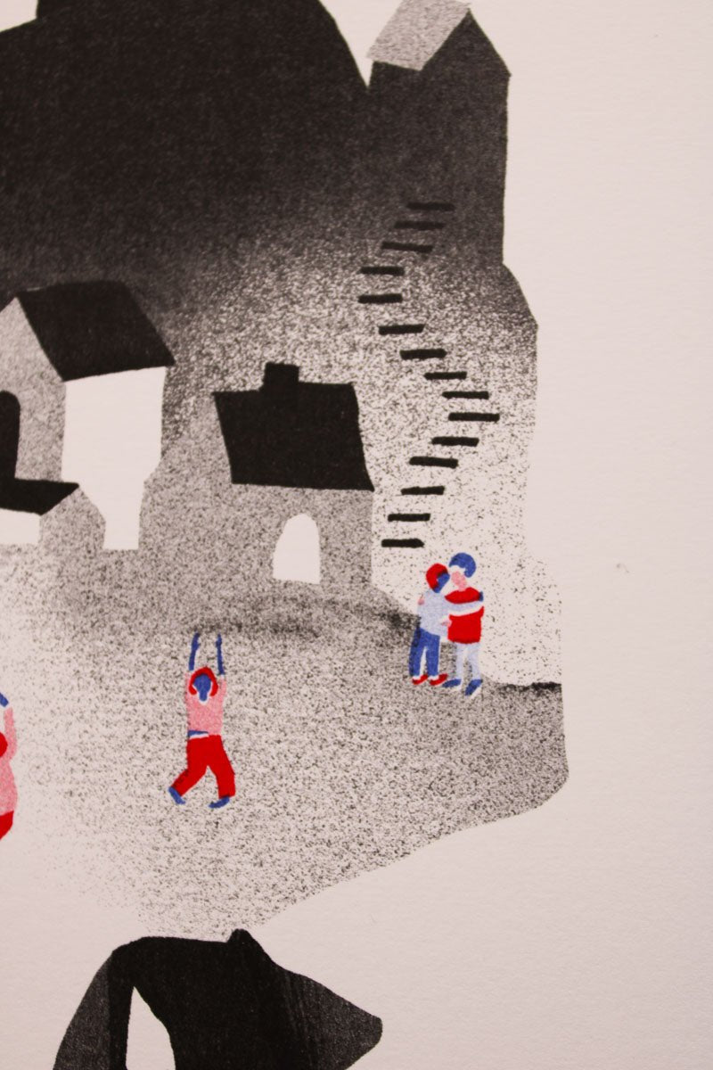 Riso Print "Dorf - Disco" • limitierter Kunstdruck Risografie - Halber Hahn