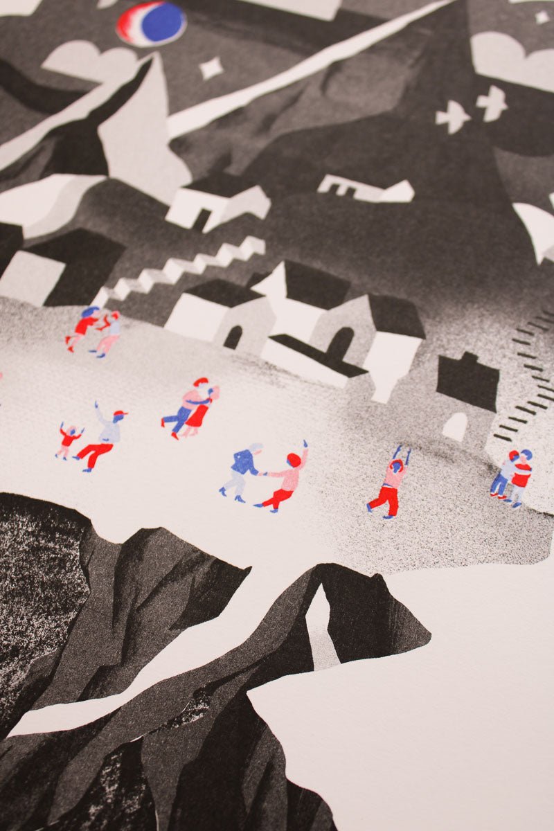 Riso Print "Dorf - Disco" • limitierter Kunstdruck Risografie - Halber Hahn