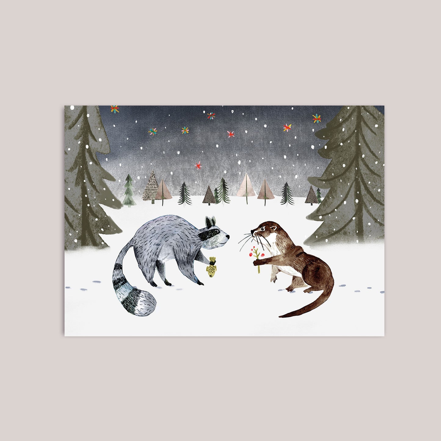 Postkarte Waschbär und Otter