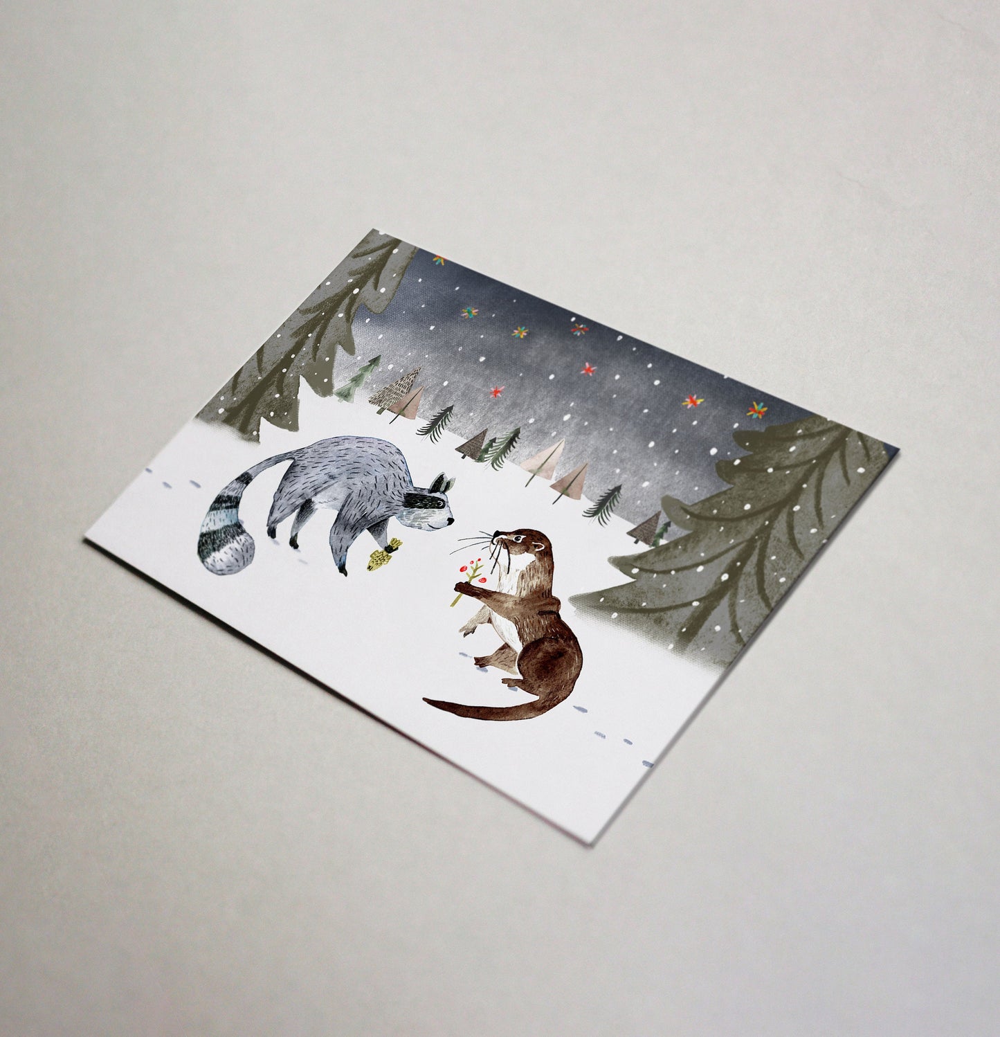 Postkarte Waschbär und Otter