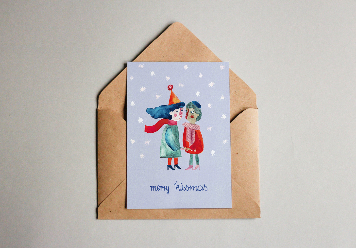 Postkarte "Merry Kissmas" girls