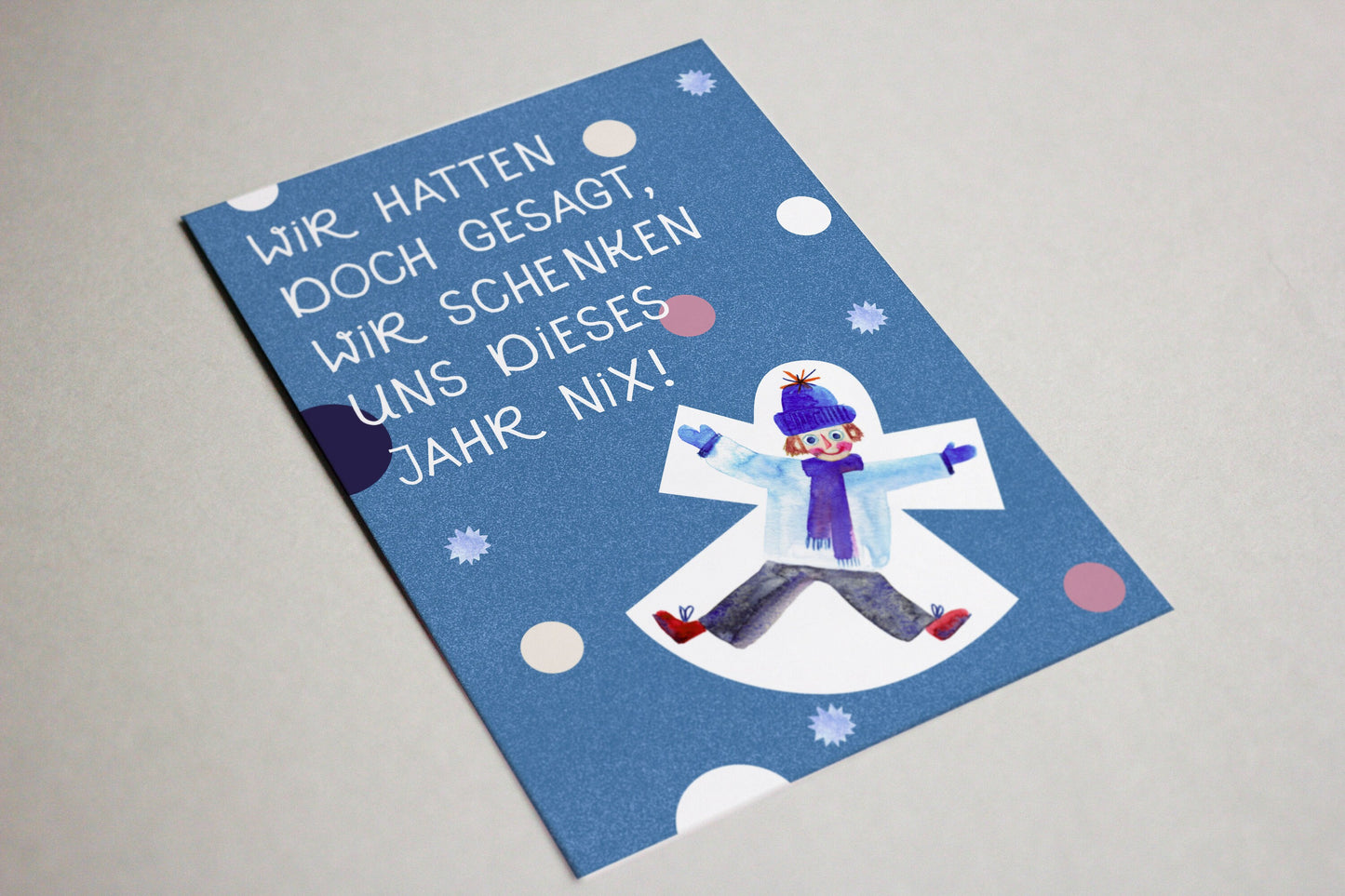 Postkarte Schneeengel "keine Geschenke"
