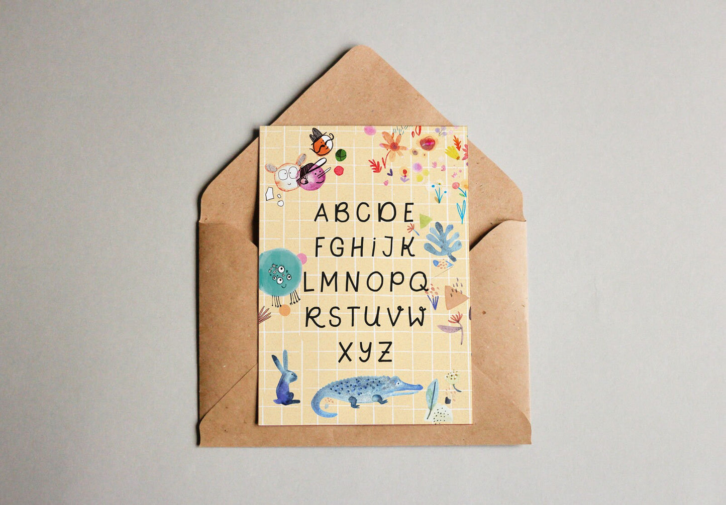 Postkarte Einschulung ABC Alphabet