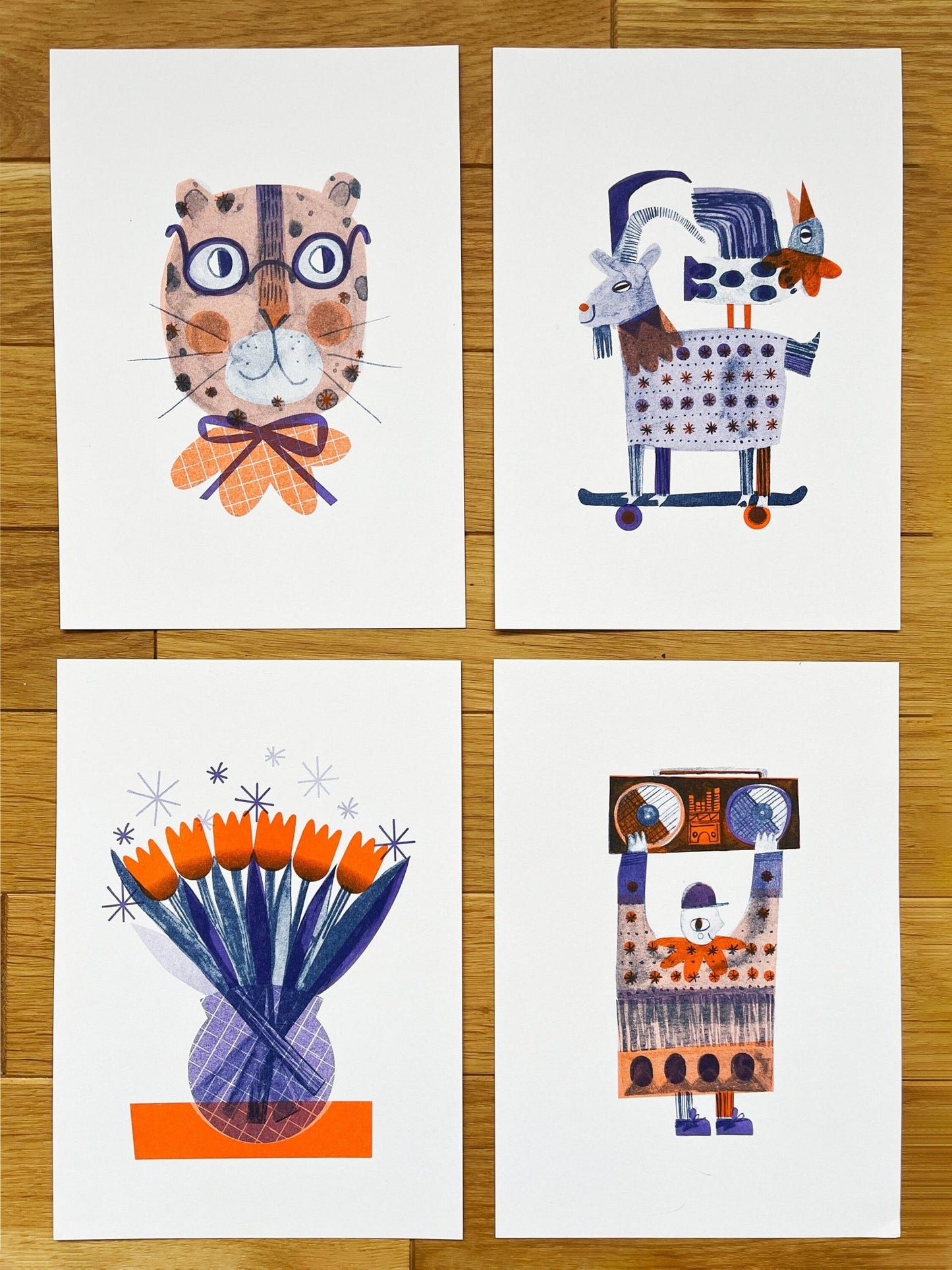 Riso Print diverse Motive Ziege • Ghettoblaster • Tulpen • Leo Risografie - Halber Hahn