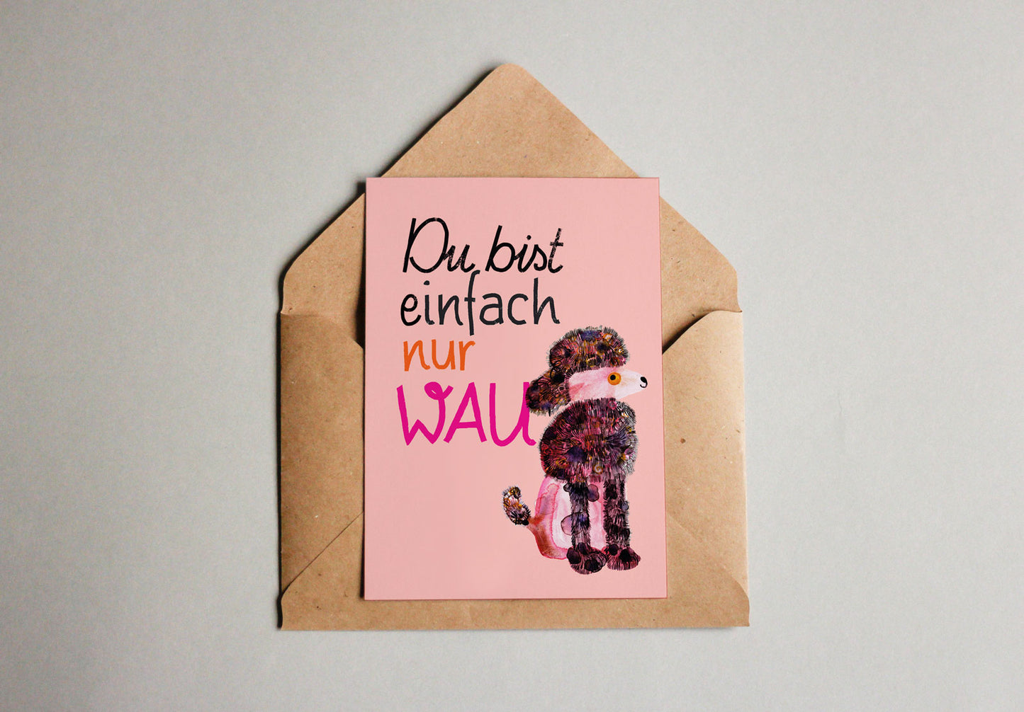 Postkarte Pudel WAU