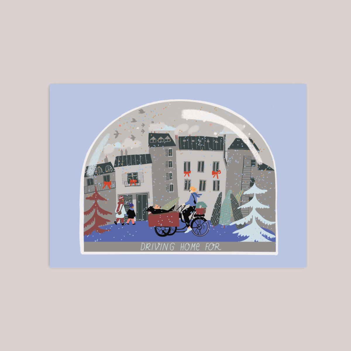 Lastenrad, Hunde, Frau Weihnachten Schneekugel Karte