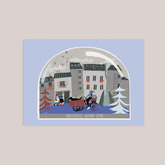 Lastenrad, Hunde, Frau Weihnachten Schneekugel Karte