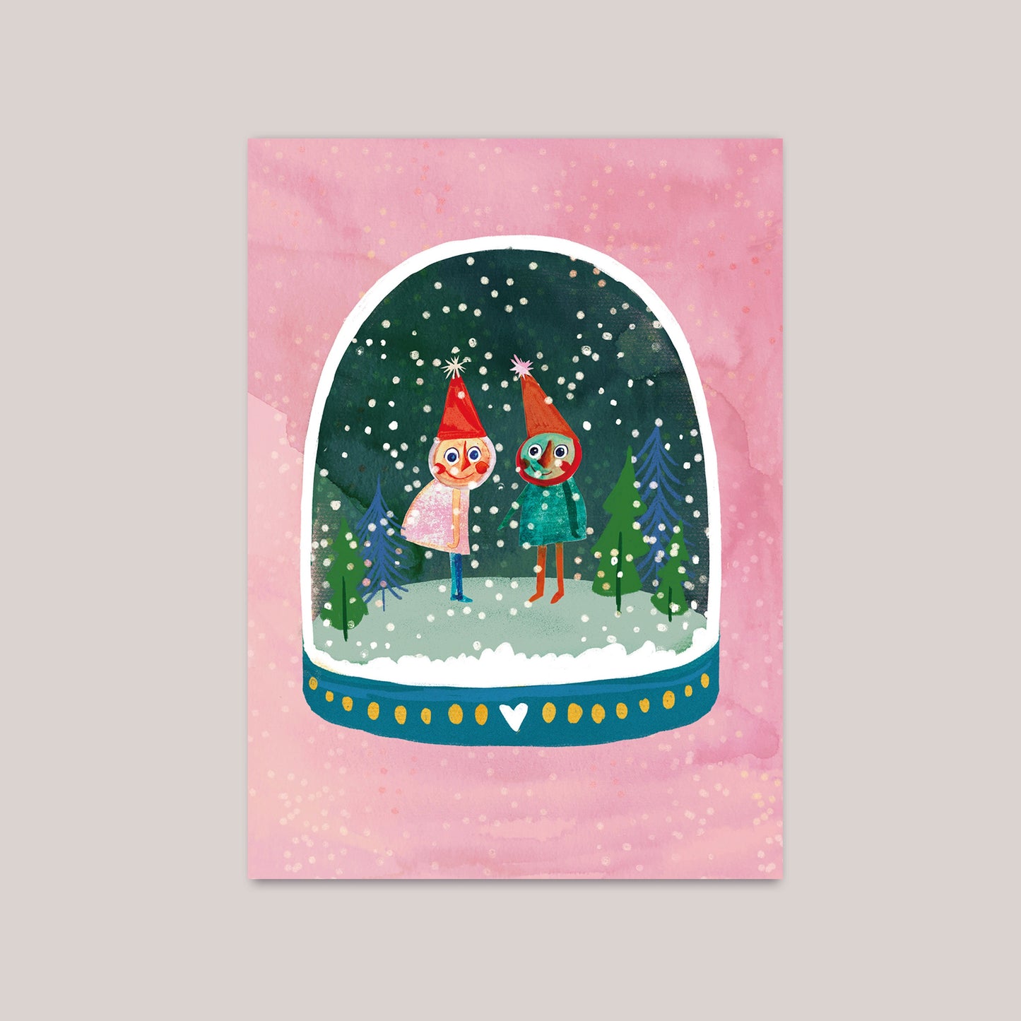 Postkarte Schneekugel Wichtel