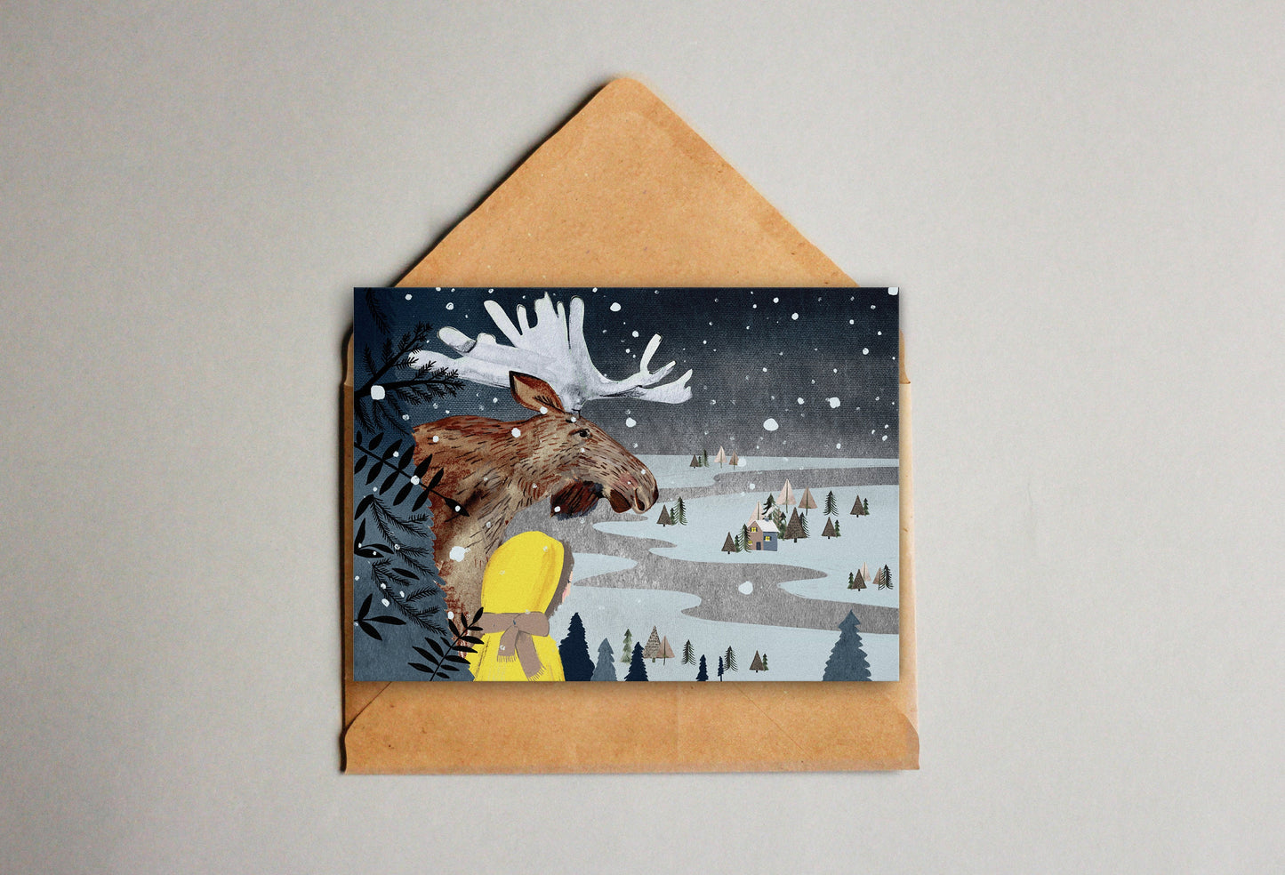 Postkarte Elch Winterlandschaft