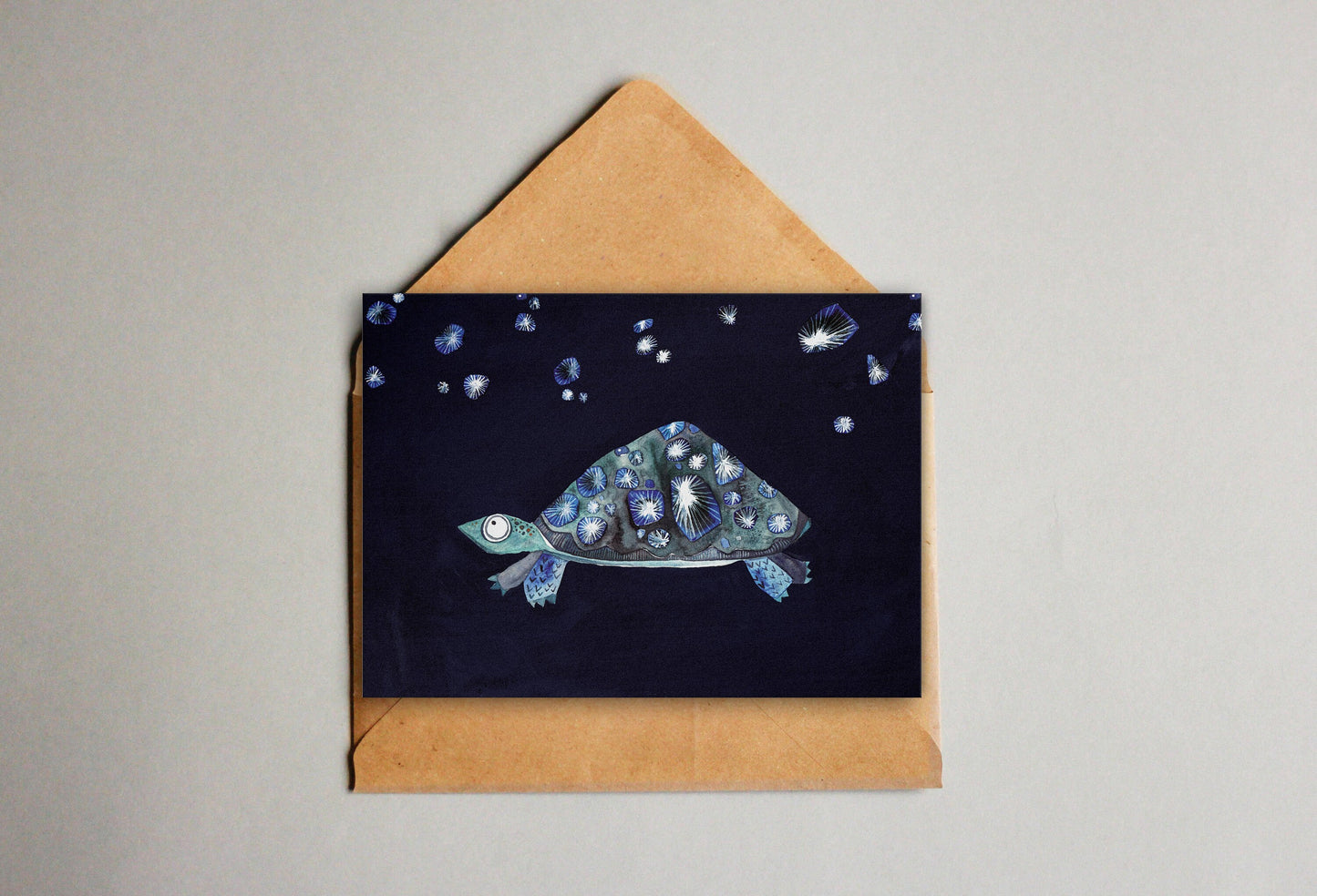 Postkarte Schildkröte Nacht