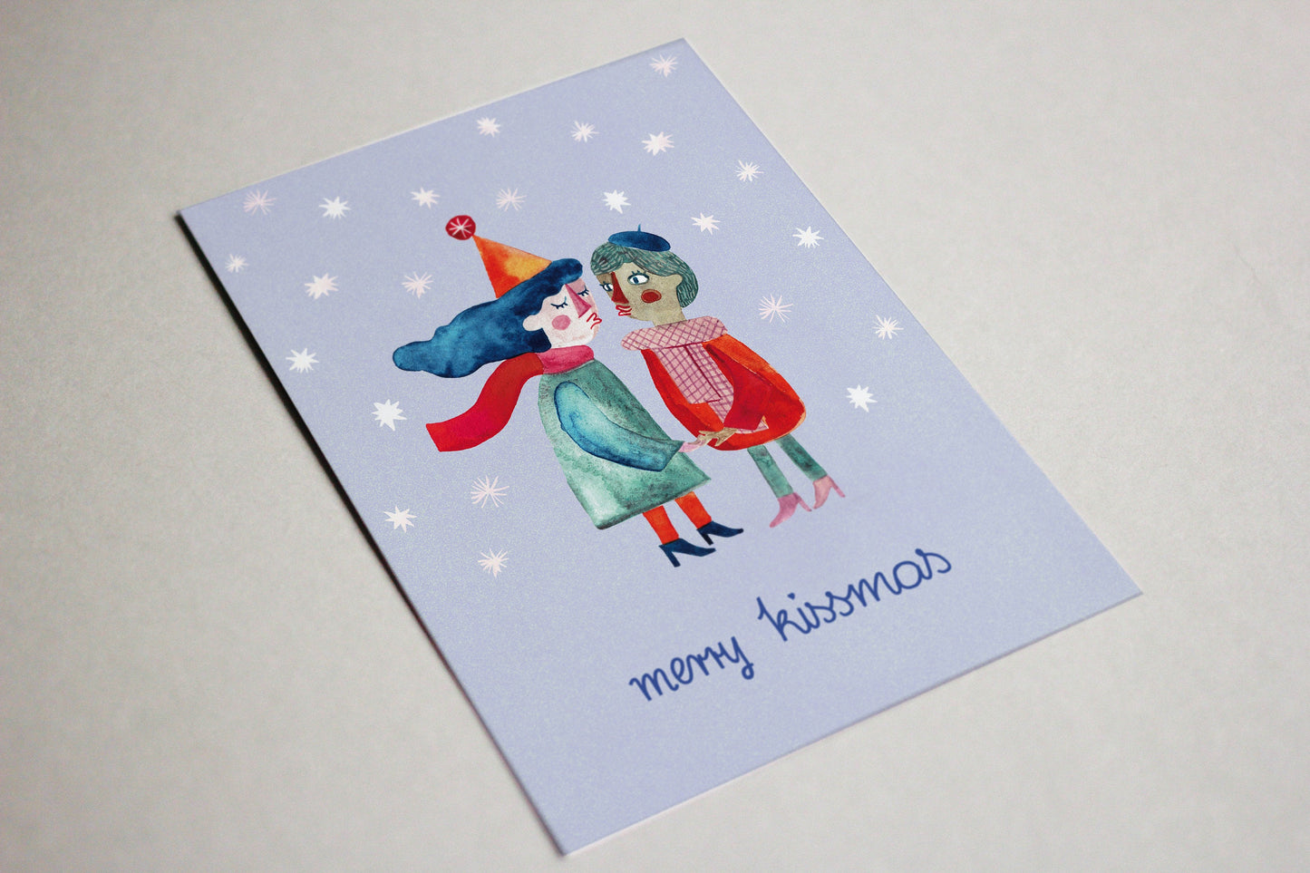 Postkarte "Merry Kissmas" girls