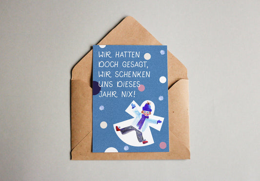 Postkarte Schneeengel "keine Geschenke"