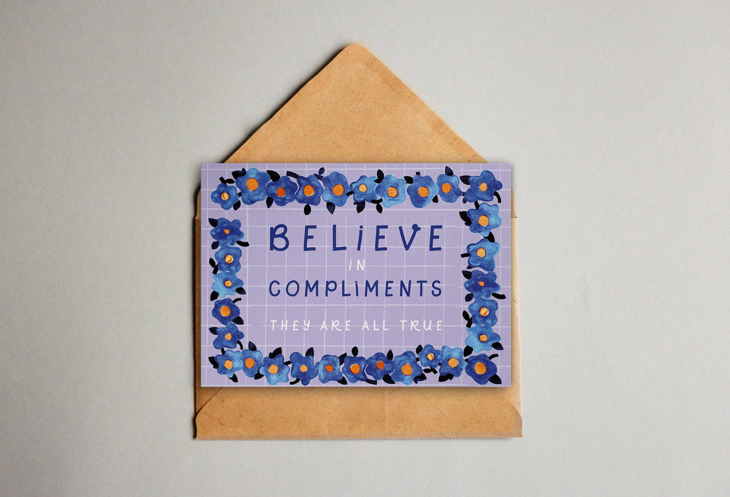 Postkarte Vergissmeinnicht "Believe in compliments…"